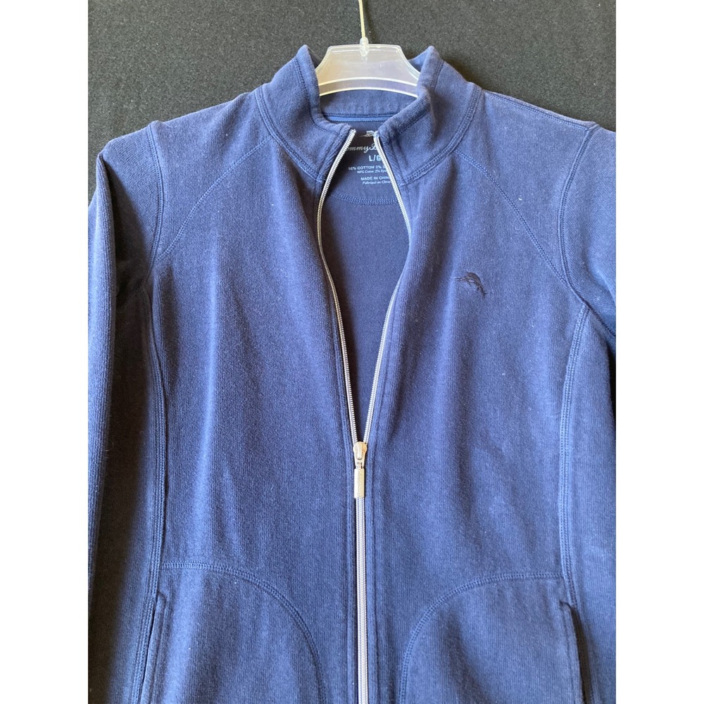 Tommy Bahama Mens Navy Blue Ribbed Full Zip Mock Neck Jacket TW216369 Large